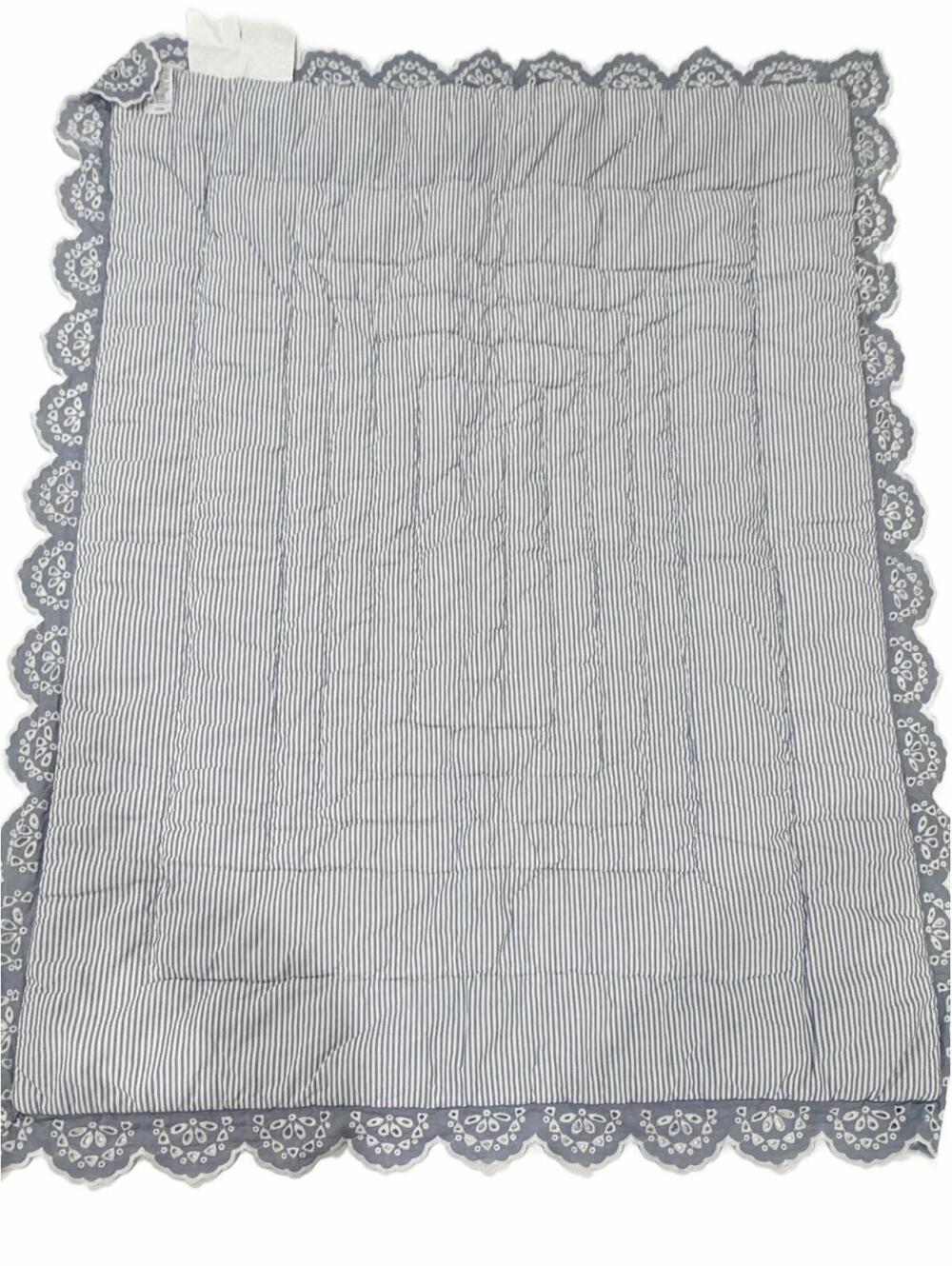Pottery Barn Kids Remi Blue Chambray Eyelet Toddler Quilt 36x50 Bedding Blanket - Picture 3 of 8